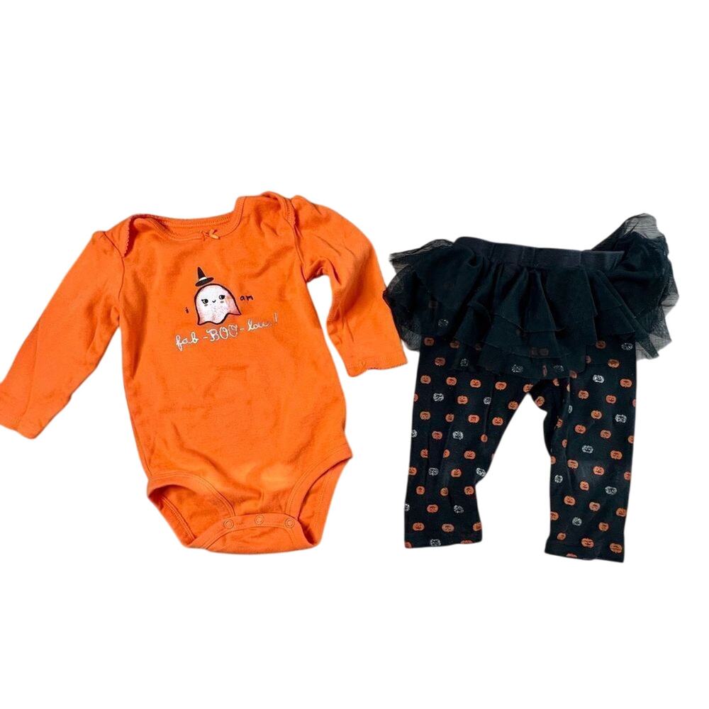 Carter's Halloween Ghost Orange Black "Fab-Boo-lous" Tutu Pants Outfit 9 months - Picture 2 of 11